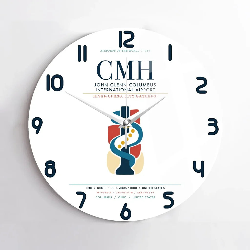 John Glenn Columbus International Airport (CMH) design on white no frame wall clock