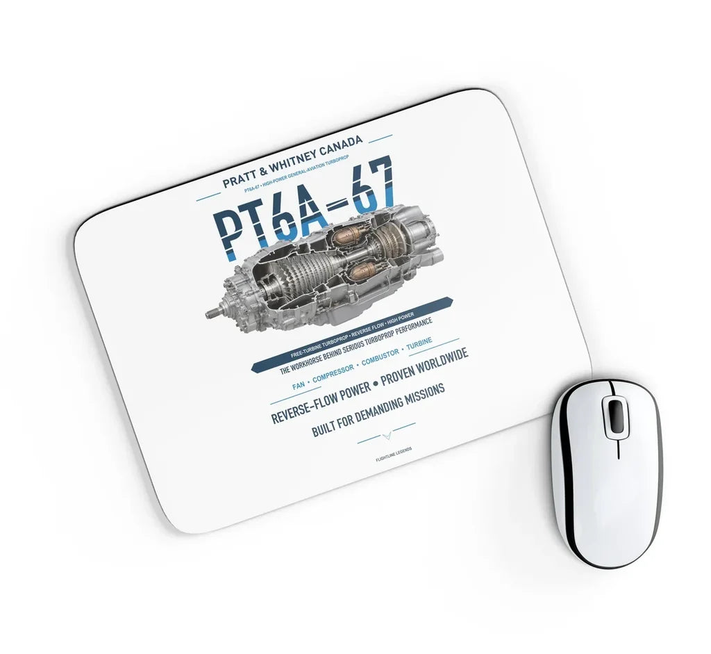 PT6A-67 design on white rectangle mouse pad