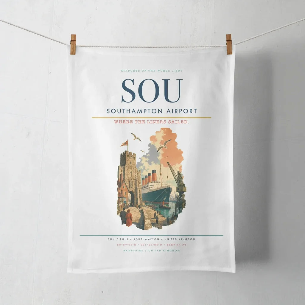 Southampton Airport (SOU) design on white towel