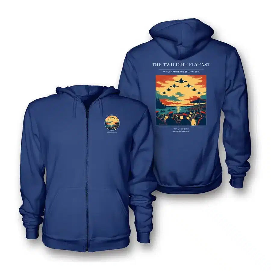 VINTAGE G4260 - The Twilight Flypast - Premium Zipped Hoodie design on blue