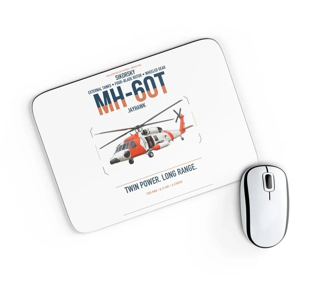 Sikorsky MH-60T Jayhawk design on white rectangle mouse pad