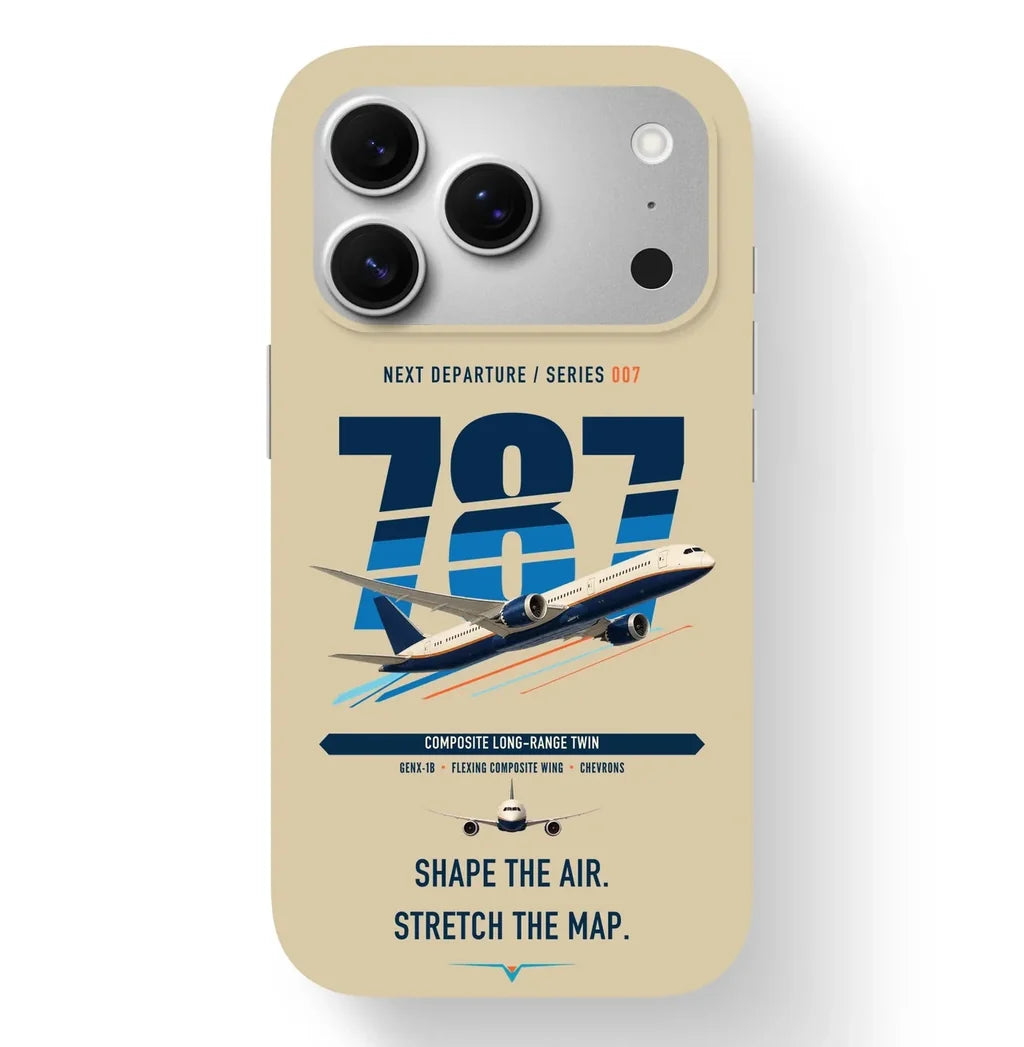 Boeing 787-9 Dreamliner design on beige magsafe iphone case