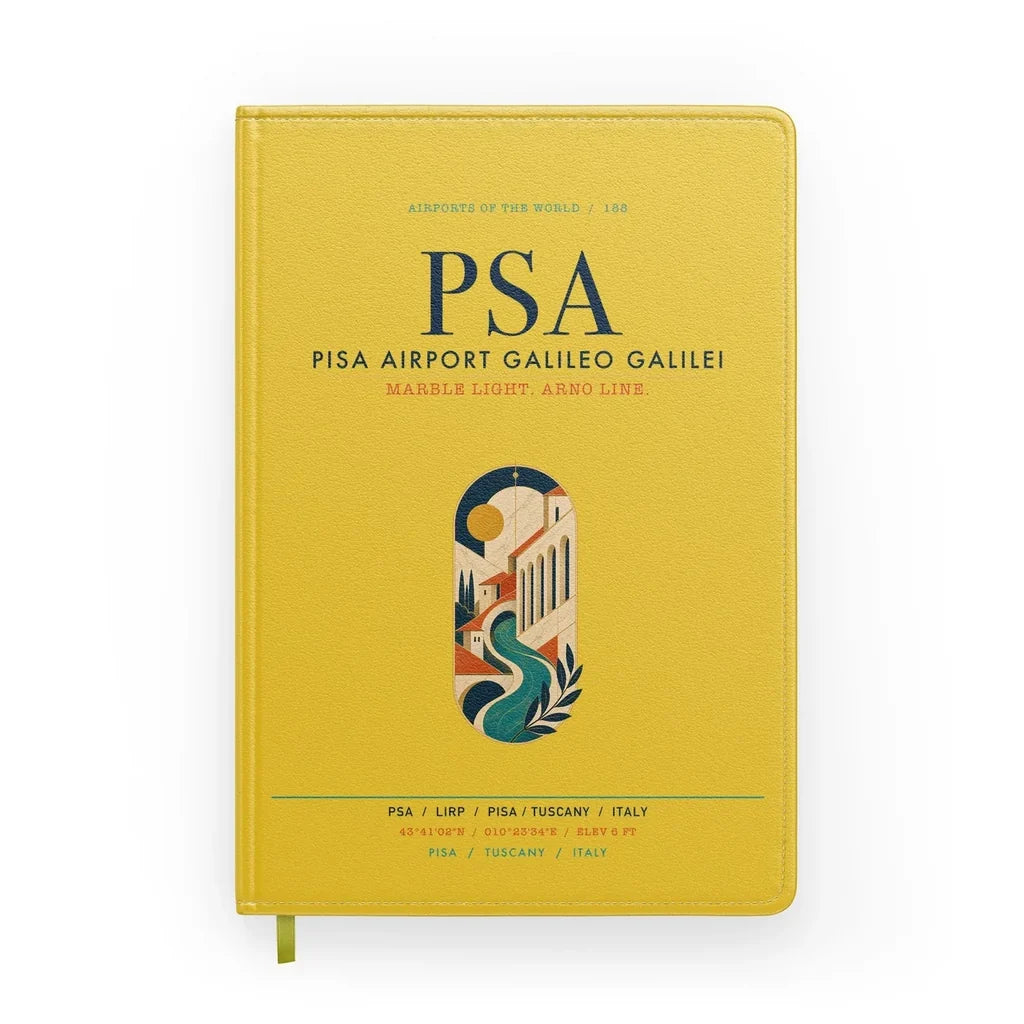 Pisa Airport Galileo Galilei (PSA) design on yellow notebook