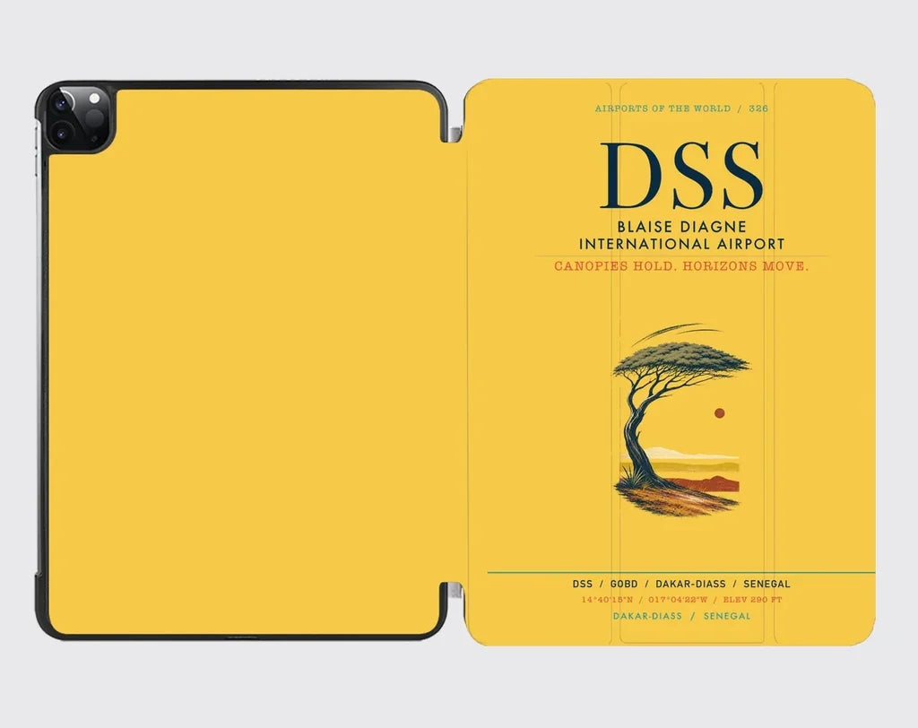 Blaise Diagne International Airport (DSS) design on yellow ipad tablet case