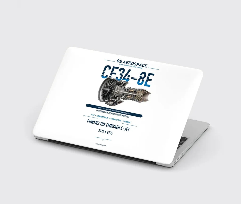 CF34-8E design on white MacBook case