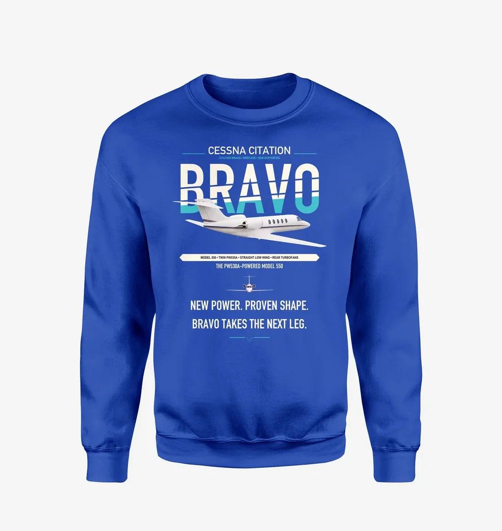 Cessna Citation Bravo design on blue sweatshirt