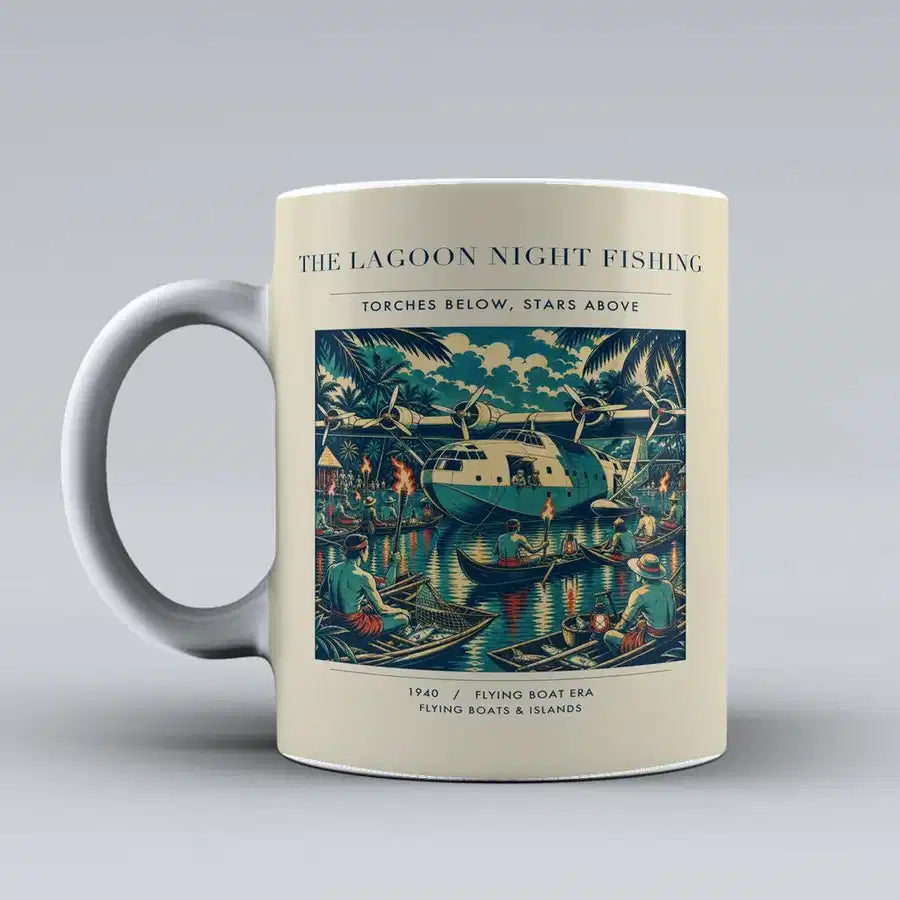 VINTAGE G4407 - The Lagoon Night Fishing - Ceramic Mug design on beige
