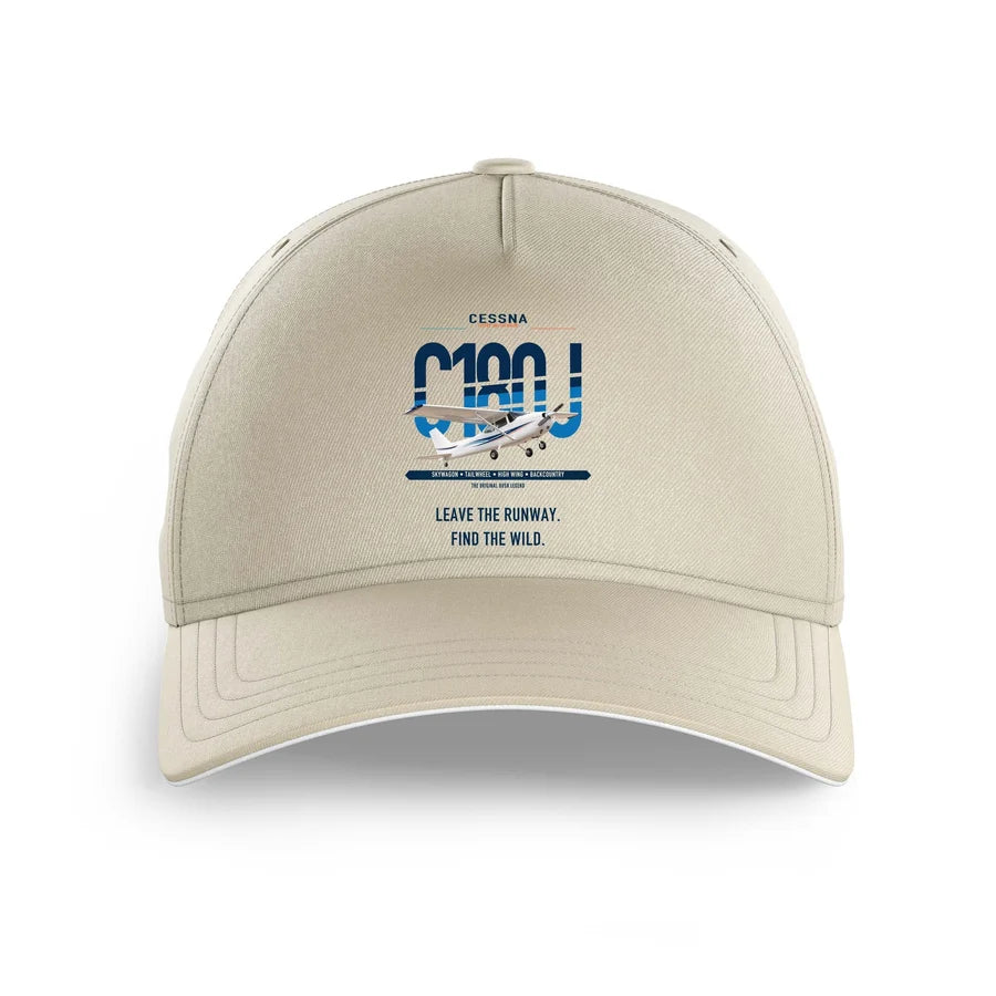 Cessna 180J Skywagon design on beige printed hat