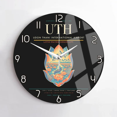 Udon Thani International Airport (UTH) design on black no frame wall clock