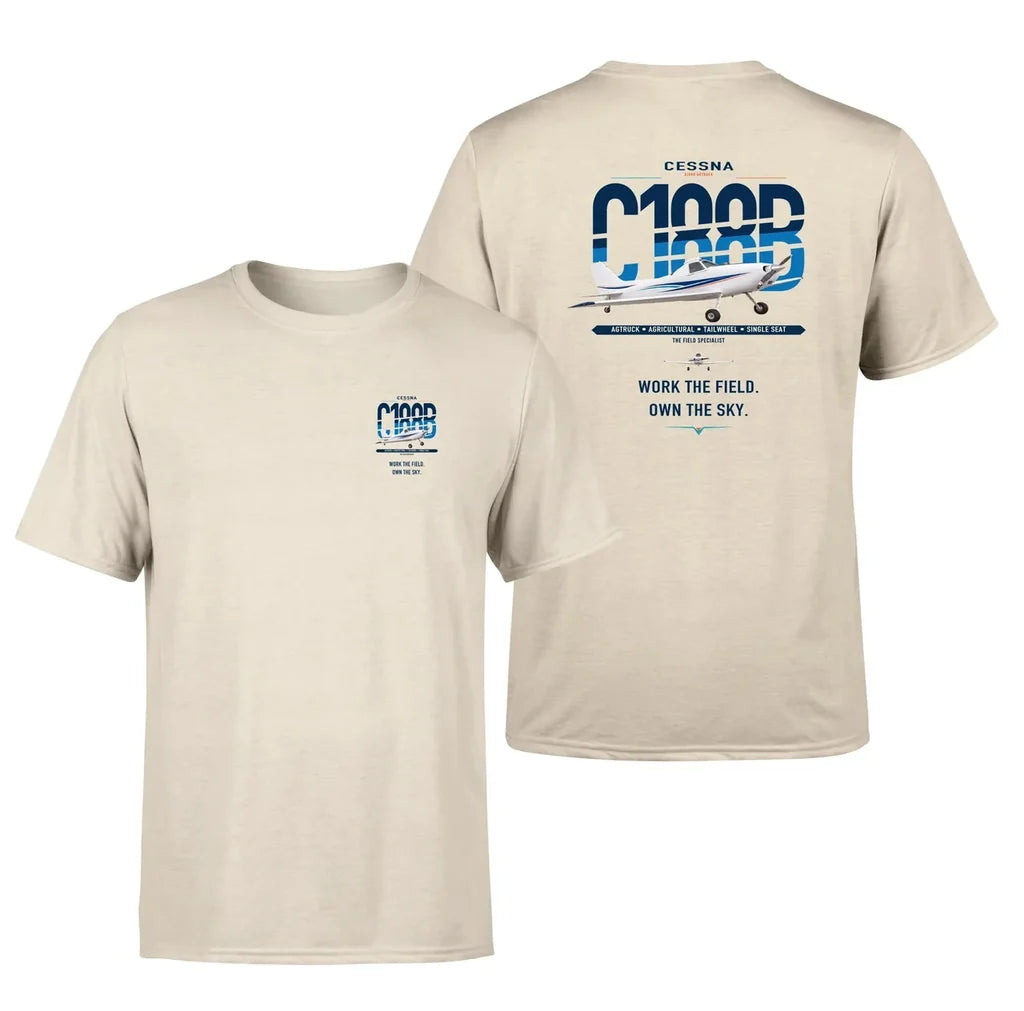 Cessna A188B AgTruck design on beige t-shirt, double-side print