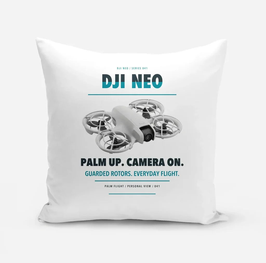 DJI Neo design on white pillow