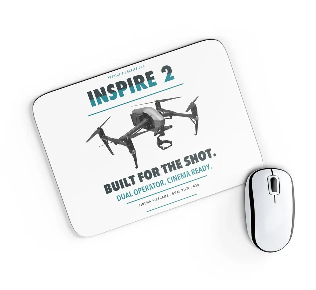 DJI Inspire 2 design on white rectangle mouse pad