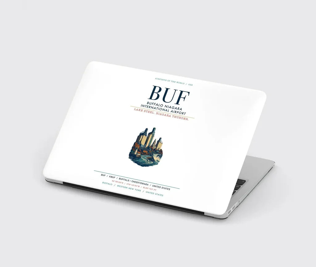 Buffalo Niagara International Airport (BUF) design on white MacBook case