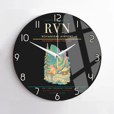 Rovaniemi Airport (RVN) design on black no frame wall clock