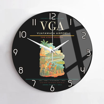 Vijayawada Airport (VGA) design on black no frame wall clock