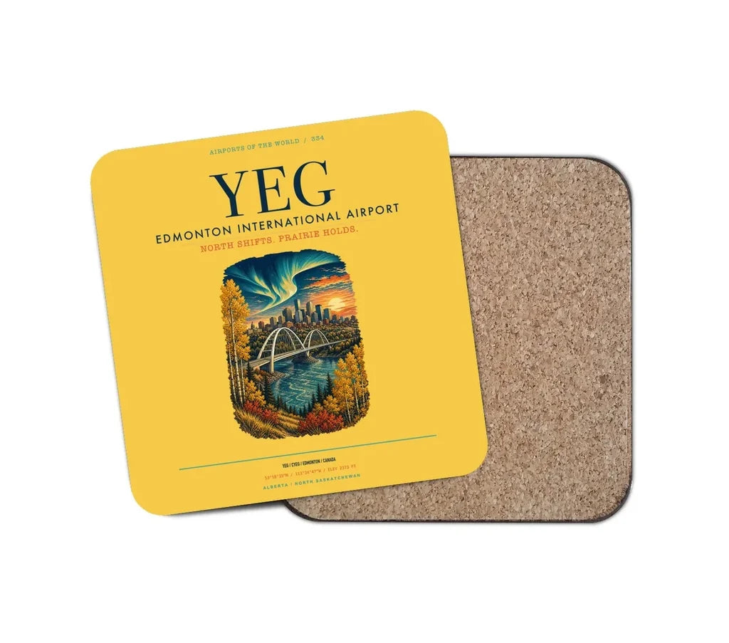 Edmonton International Airport (YEG) design on yellow 1 piece coaster