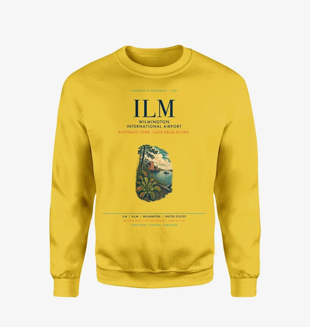 Wilmington International Airport (ILM) design on yellow sweatshirt