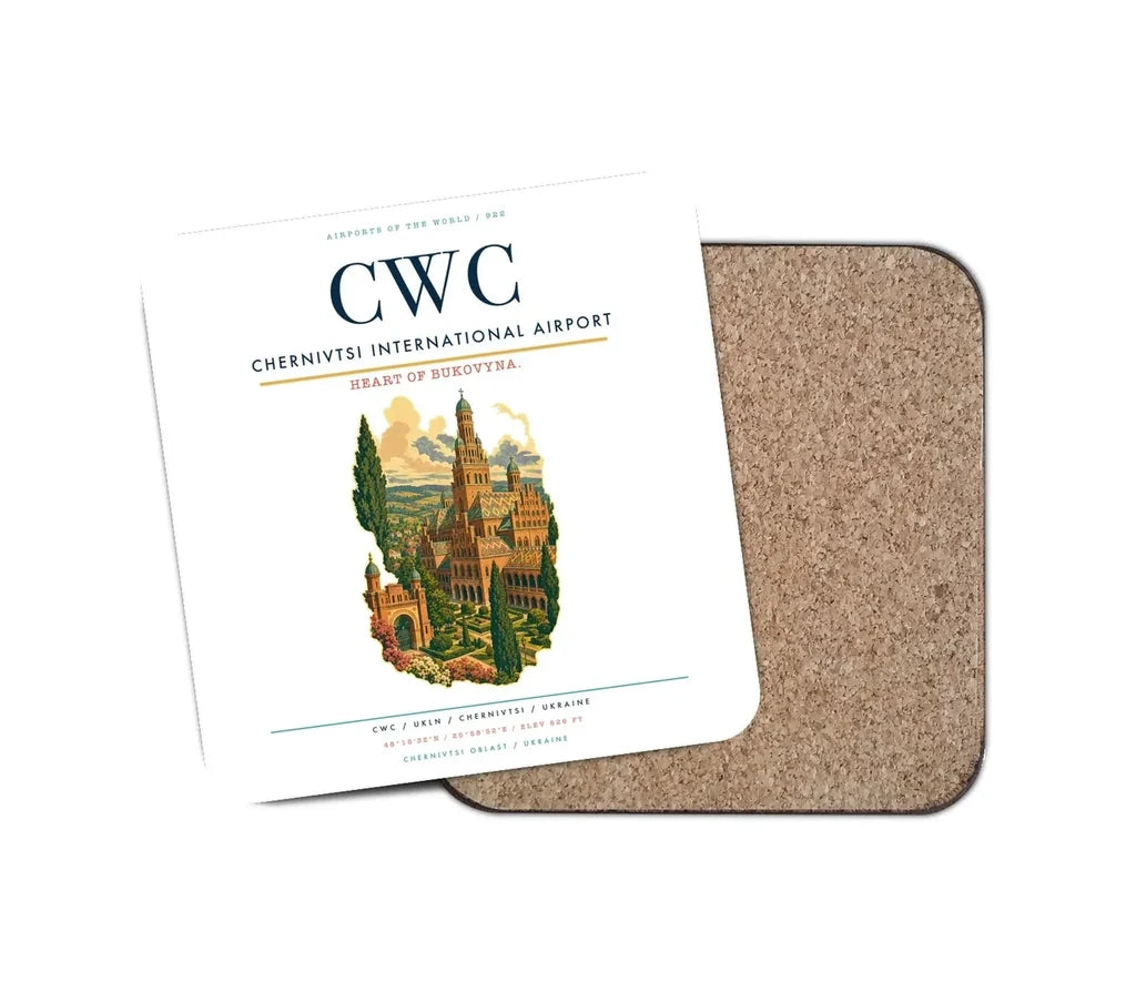 Chernivtsi International Airport (CWC) design on white 1 piece coaster