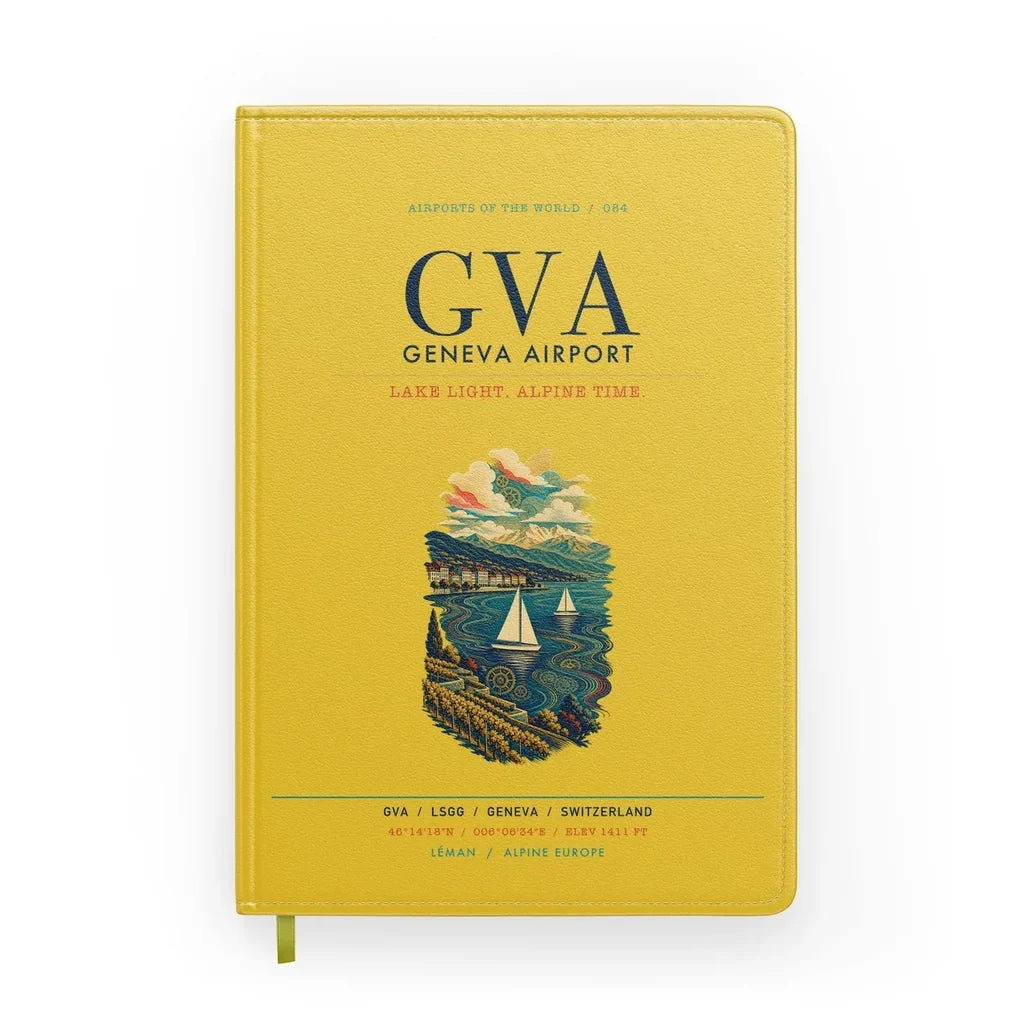 Geneva Airport (GVA) design on yellow notebook