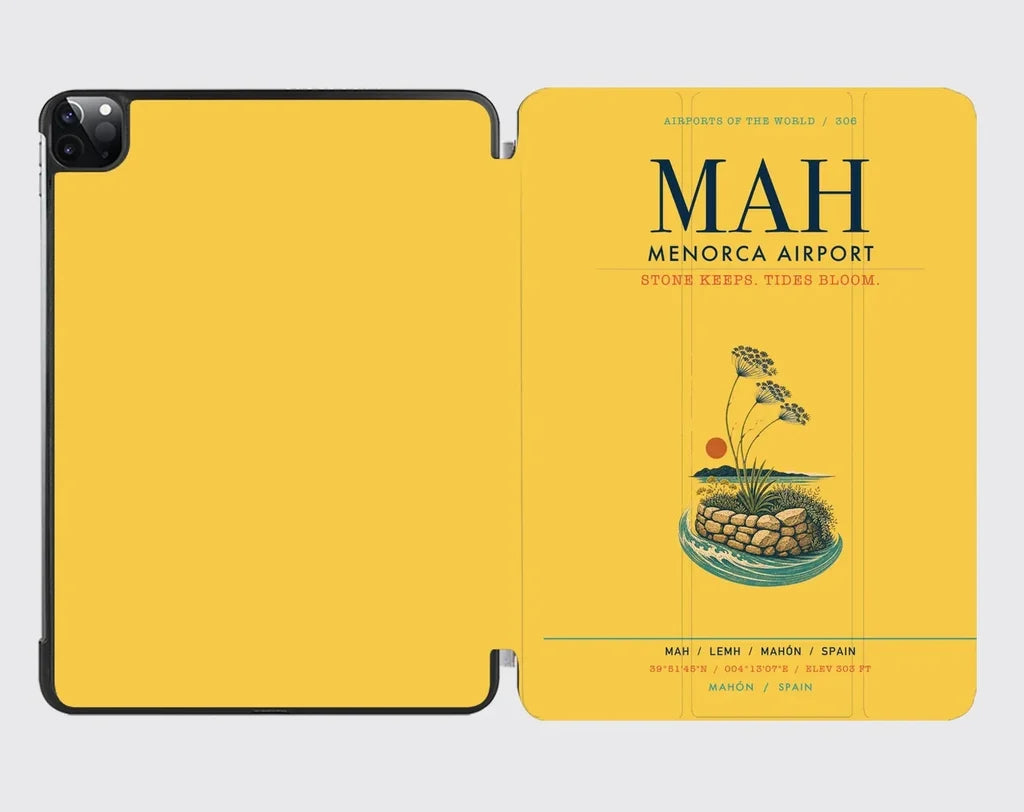 Menorca Airport (MAH) design on yellow ipad tablet case