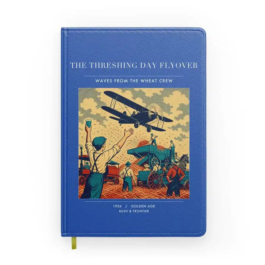 VINTAGE G4389 - The Threshing Day Flyover - Designed Notebooks design on blue