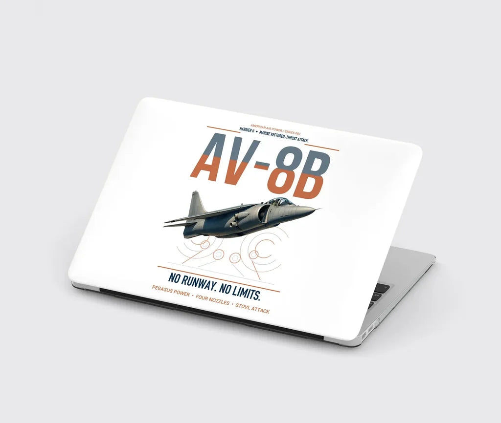 AV-8B Harrier II design on white MacBook case