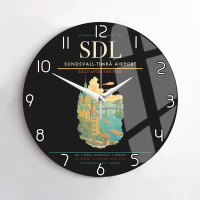 Sundsvall-Timrå Airport (SDL) design on black no frame wall clock