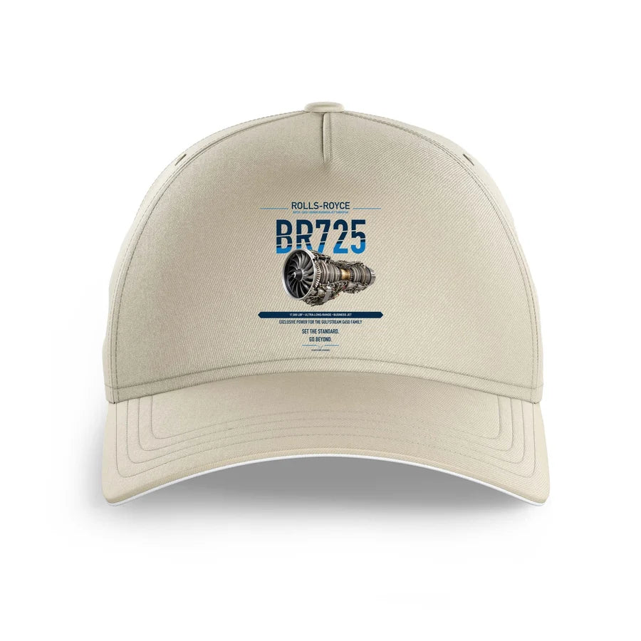 BR725 design on beige printed hat