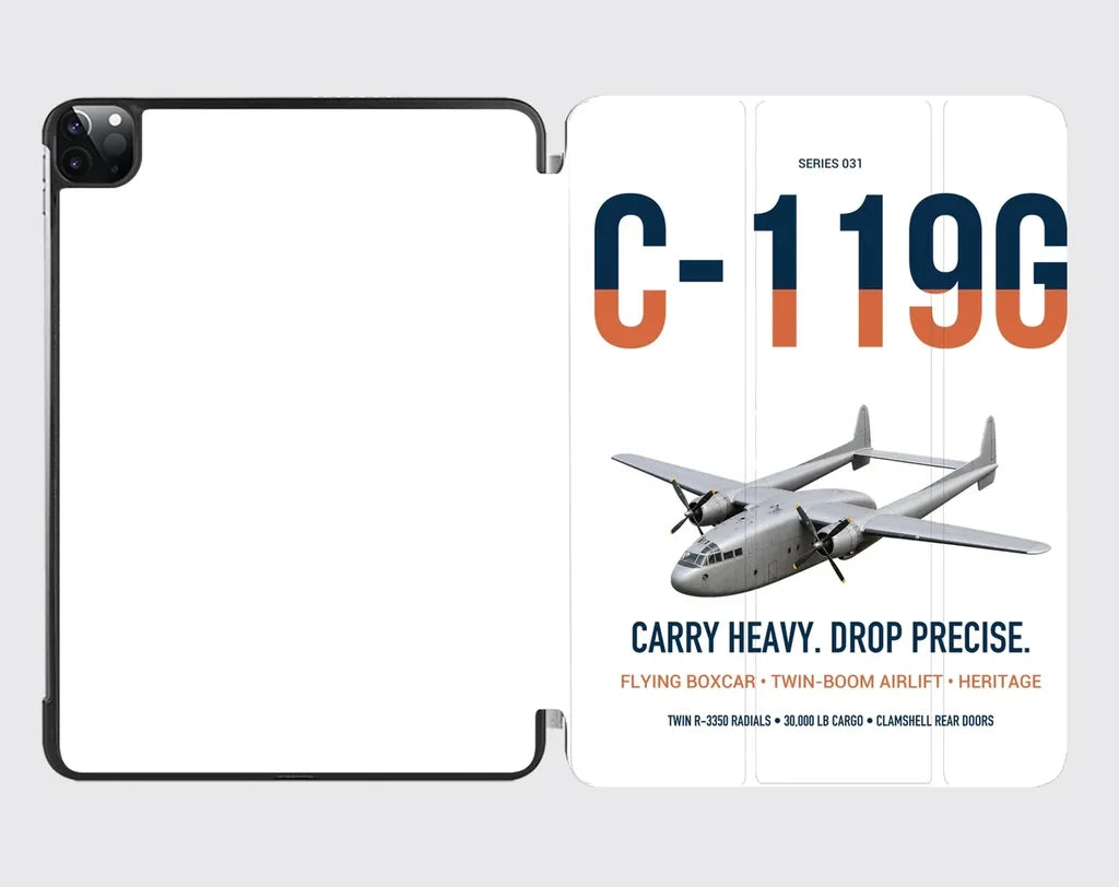 C-119G Flying Boxcar design on white ipad tablet case