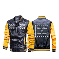 Thumbnail for Customisable THREE LOGOS Stylish Leather Bomber Bomber Jacket - view 2