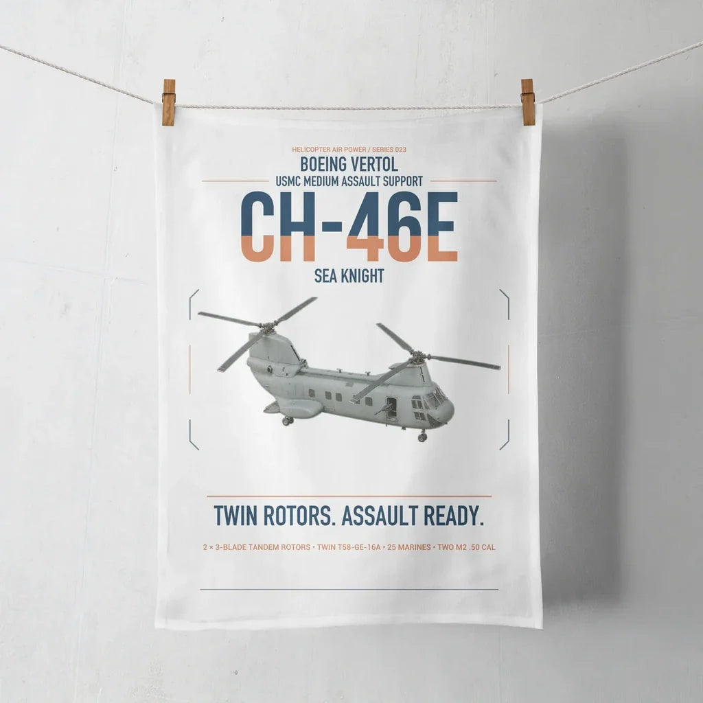 Boeing Vertol CH-46E Sea Knight design on white towel