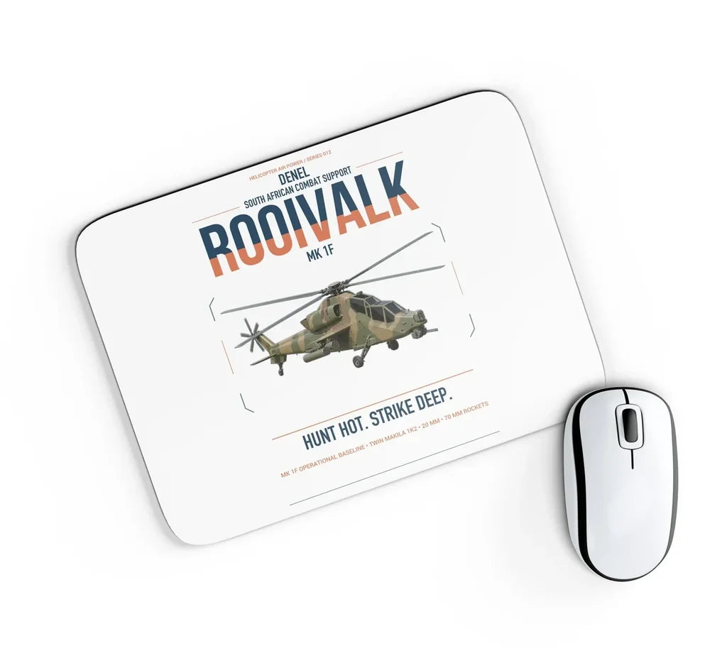 Denel Rooivalk Mk 1F design on white rectangle mouse pad