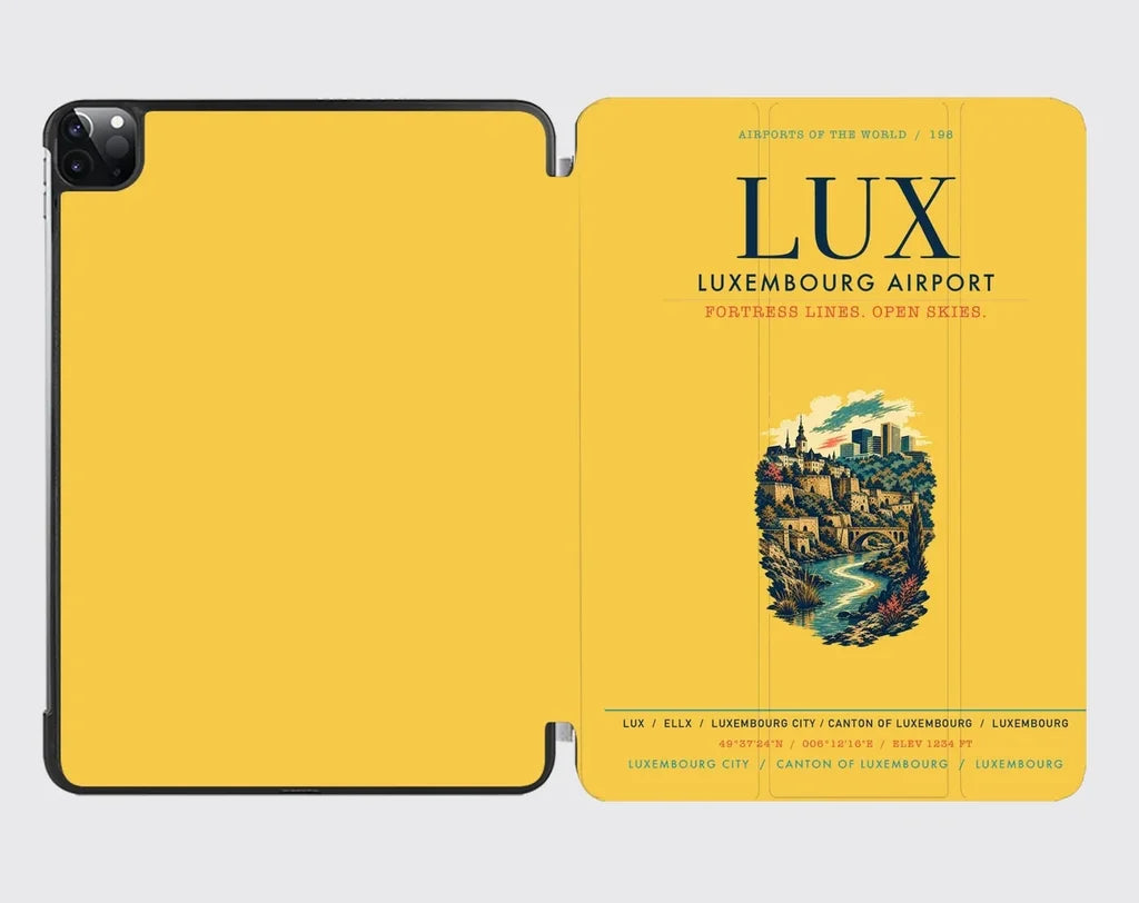 Luxembourg Airport (LUX) design on yellow ipad tablet case