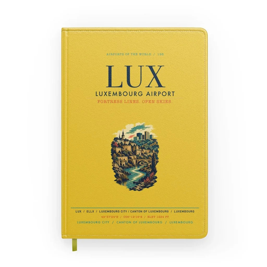 Luxembourg Airport (LUX) design on yellow notebook
