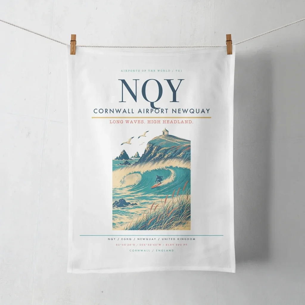 Cornwall Airport Newquay (NQY) design on white towel