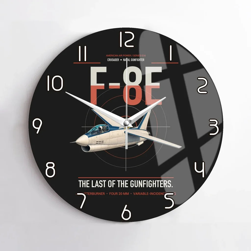F-8E Crusader design on black no frame wall clock