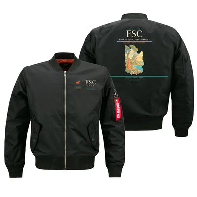 Figari Sud-Corse Airport (FSC) design on black bomber jacket