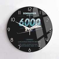 Thumbnail for Bombardier Global 6000 design on black no frame wall clock