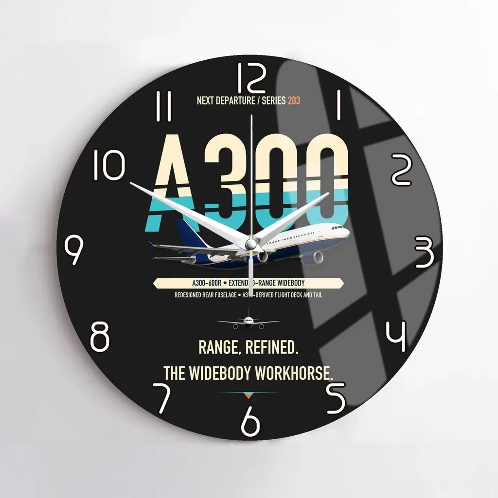 Airbus A300-600R design on black no frame wall clock