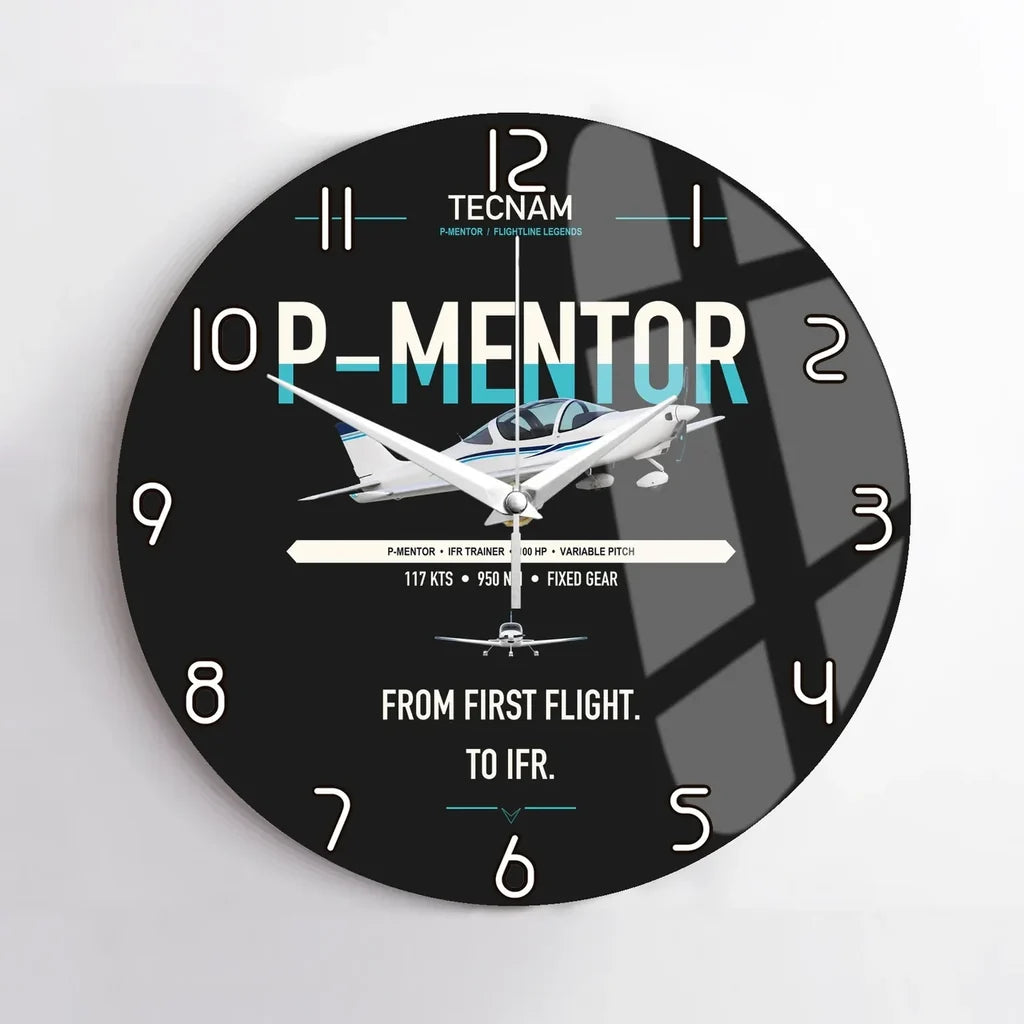Tecnam P-Mentor design on black no frame wall clock