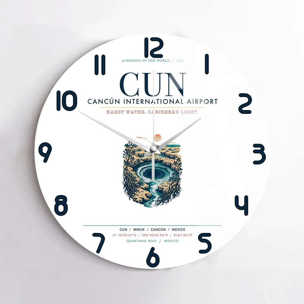 Cancún International Airport (CUN) design on white no frame wall clock