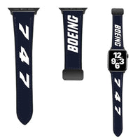 Thumbnail for Boeing 747 Flat Text leather apple watch band - navy blue