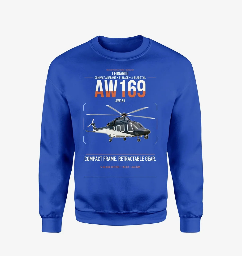 Leonardo AW169 design on blue sweatshirt