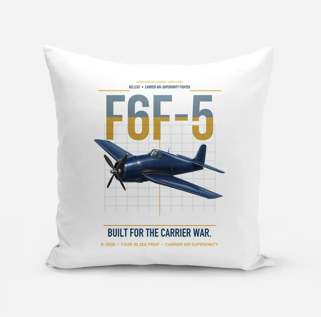 F6F-5 Hellcat design on white pillow