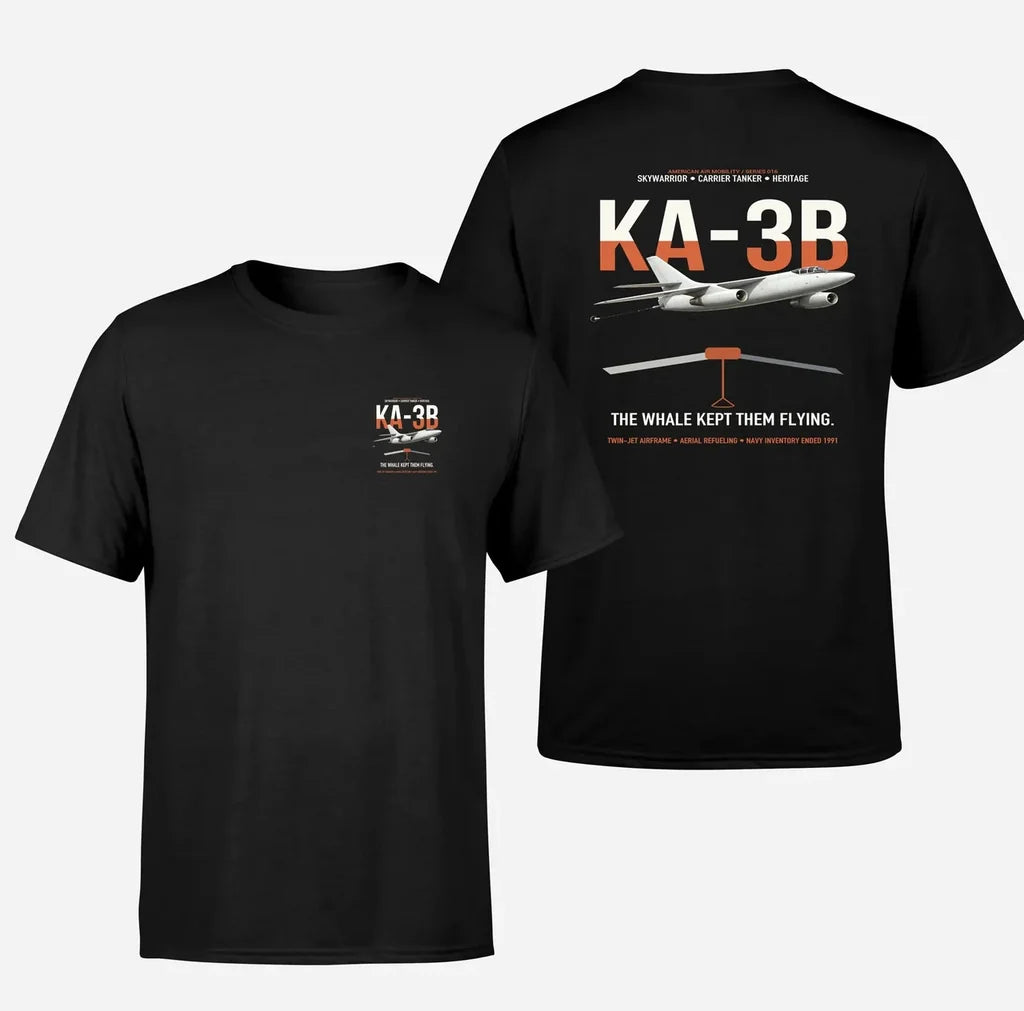 KA-3B Skywarrior design on black double-side t-shirt, double-side print