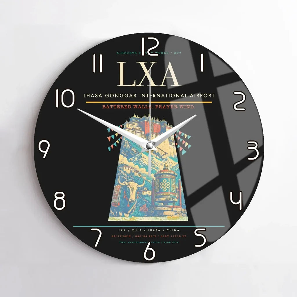 Lhasa Gonggar International Airport (LXA) design on black no frame wall clock