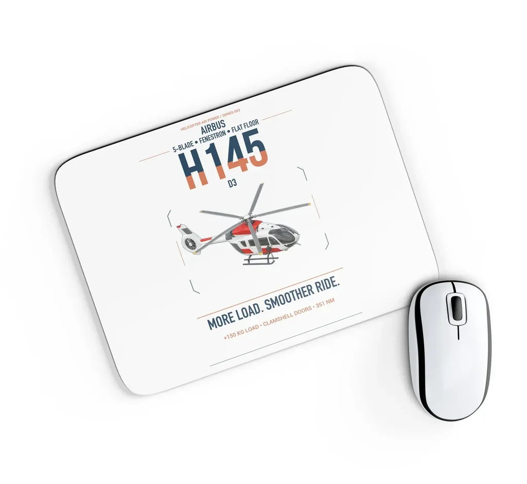 Airbus H145 D3 design on white rectangle mouse pad
