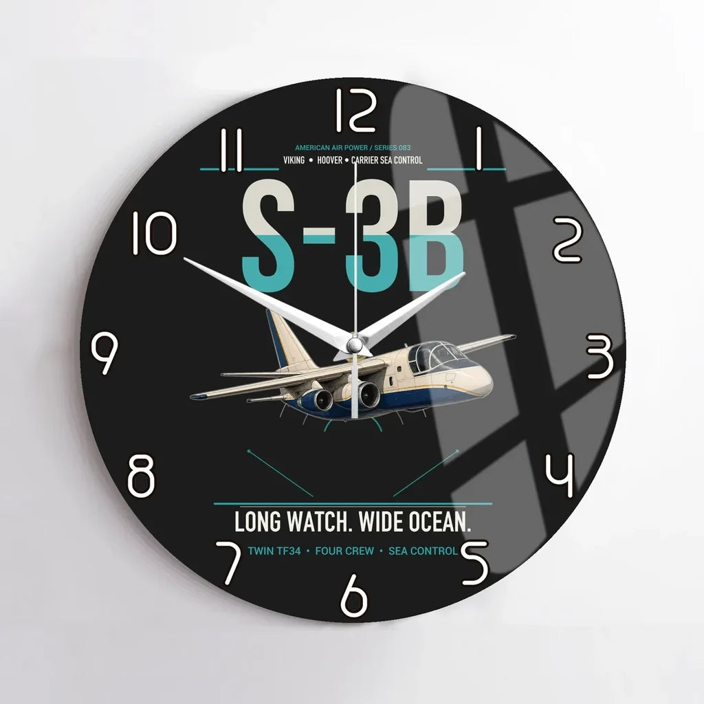 S-3B Viking design on black no frame wall clock