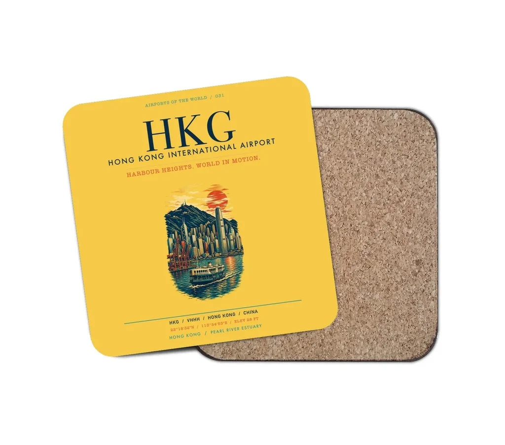 Hong Kong International Airport (HKG) design on yellow 1 piece coaster