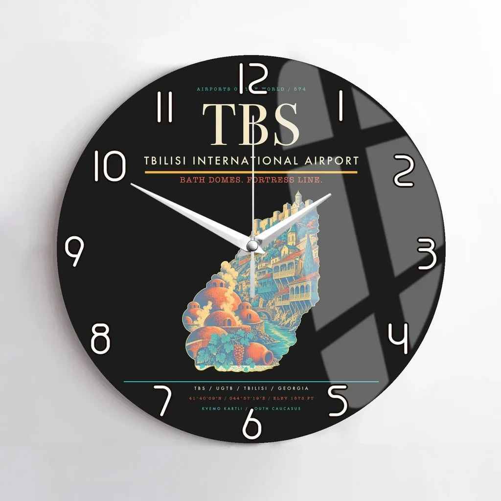 Tbilisi International Airport (TBS) design on black no frame wall clock